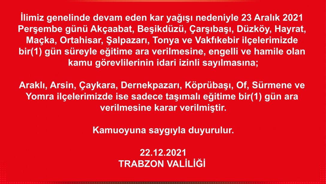 Trabzon Valiliği Kamuoyu Duyurusu